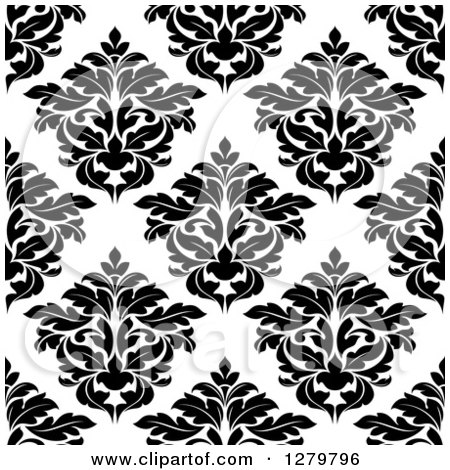 Clipart of a Seamless Background Design Pattern of Black and White Damask 4 - Royalty Free Vector Illustration by Vector Tradition SM