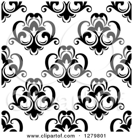 Clipart of a Seamless Background Design Pattern of Black and White Floral - Royalty Free Vector Illustration by Vector Tradition SM
