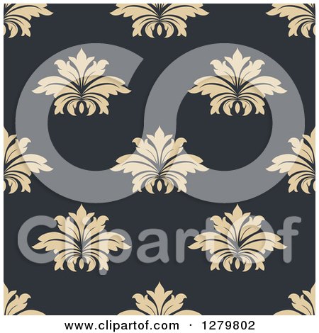 Clipart of a Seamless Background Design Pattern of Brown Floral on Tan - Royalty Free Vector Illustration by Vector Tradition SM