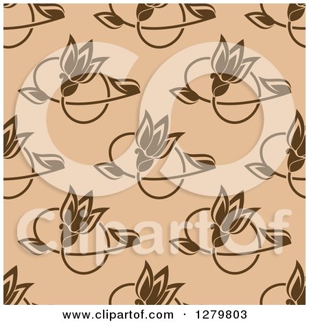 Clipart of a Seamless Background Design Pattern of Brown Floral on Tan - Royalty Free Vector Illustration by Vector Tradition SM