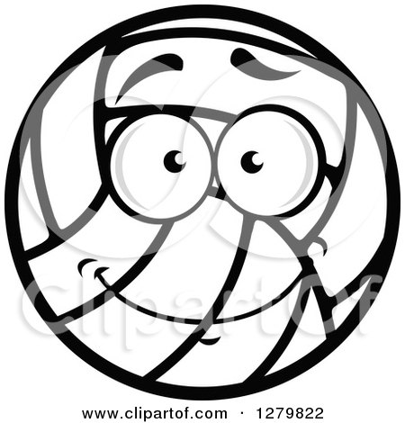 Clipart of a Grayscale Happy Volleyball - Royalty Free Vector Illustration by Vector Tradition SM