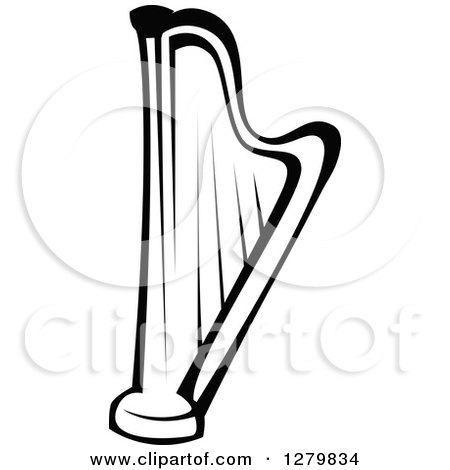 Clipart of a Black and White Harp 2 - Royalty Free Vector Illustration by Vector Tradition SM