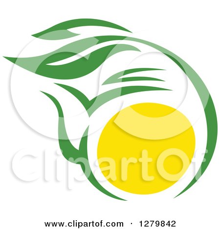 Clipart of a Green and Yellow Tea Pot with Leaves 2 - Royalty Free Vector Illustration by Vector Tradition SM