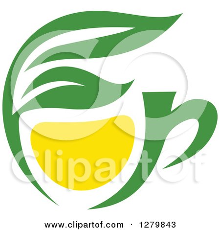 Clipart of a Green and Yellow Tea Cup with Leaves 5 - Royalty Free Vector Illustration by Vector Tradition SM