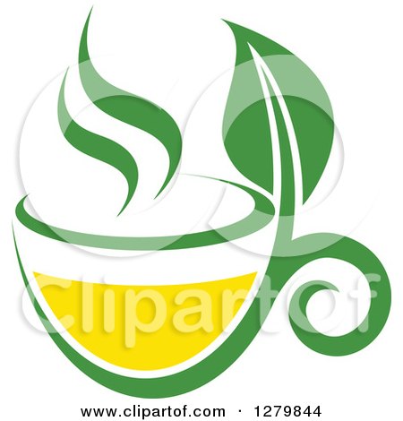 Clipart of a Green and Yellow Tea Cup with Leaves 4 - Royalty Free Vector Illustration by Vector Tradition SM