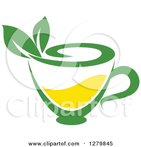Clipart of a Green and Yellow Tea Cup with Leaves 3 - Royalty Free Vector Illustration by Vector Tradition SM