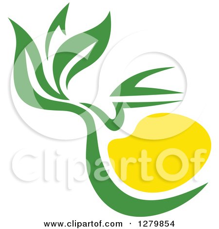Clipart of a Green and Yellow Tea Pot with Leaves 3 - Royalty Free Vector Illustration by Vector Tradition SM
