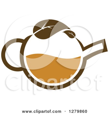 Clipart of a Brown Tea Pot with a Leaf - Royalty Free Vector Illustration by Vector Tradition SM