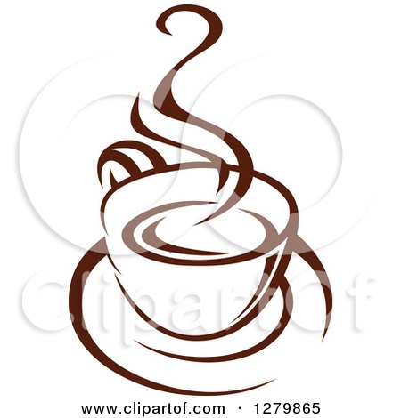 Clipart of a Dark Brown and White Steamy Coffee Cup on a Saucer 13 - Royalty Free Vector Illustration by Vector Tradition SM