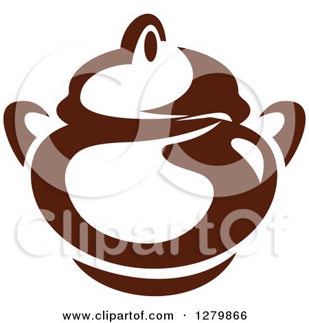 Clipart of a Dark Brown and White Coffee Pot or Sugar Bowl - Royalty Free Vector Illustration by Vector Tradition SM