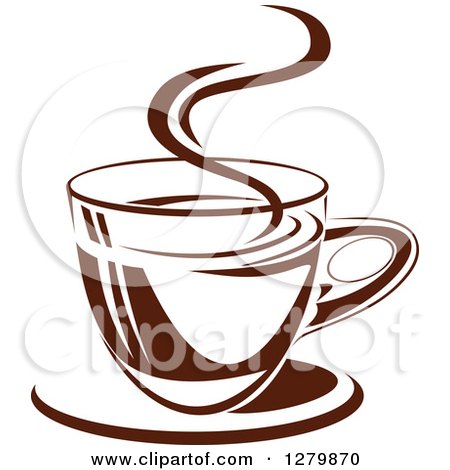 Clipart of a Dark Brown and White Steamy Coffee Cup on a Saucer 9 - Royalty Free Vector Illustration by Vector Tradition SM