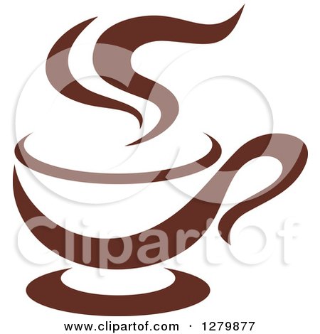 Clipart of a Dark Brown and White Steamy Coffee Cup 46 - Royalty Free Vector Illustration by Vector Tradition SM