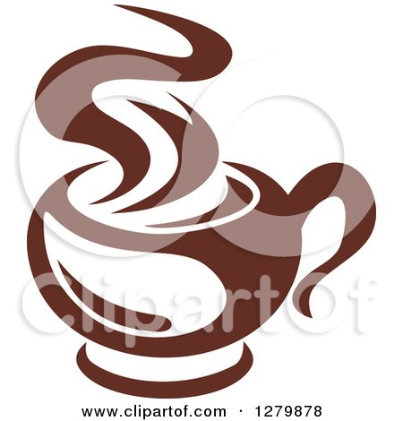 Clipart of a Dark Brown and White Steamy Coffee Cup 45 - Royalty Free Vector Illustration by Vector Tradition SM