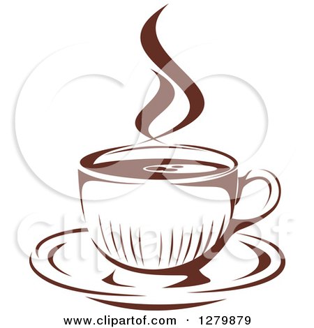 Clipart of a Dark Brown and White Steamy Coffee Cup on a Saucer 3 - Royalty Free Vector Illustration by Vector Tradition SM