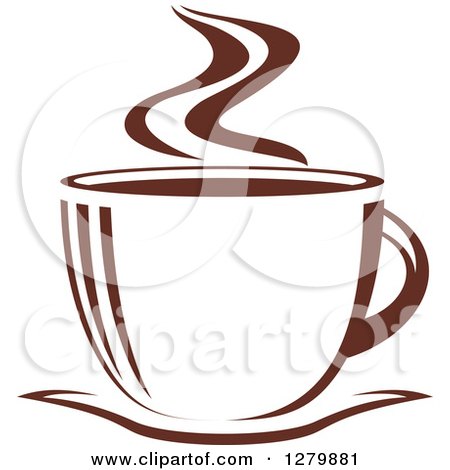 Clipart of a Dark Brown and White Steamy Coffee Cup on a Saucer 5 - Royalty Free Vector Illustration by Vector Tradition SM