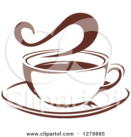 Clipart of a Dark Brown and White Steamy Coffee Cup on a Saucer 6 - Royalty Free Vector Illustration by Vector Tradition SM