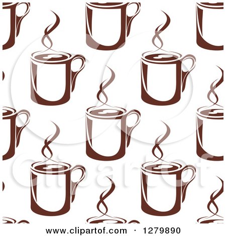 Clipart of a Seamless Background Pattern of Steamy Brown Coffee Cups 3 - Royalty Free Vector Illustration by Vector Tradition SM