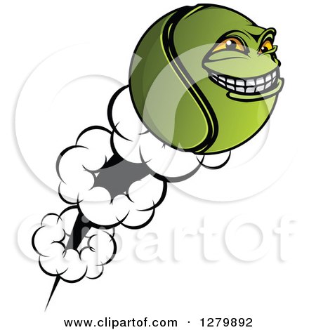 Clipart of a Grinning Tennis Ball Character Flying - Royalty Free Vector Illustration by Vector Tradition SM