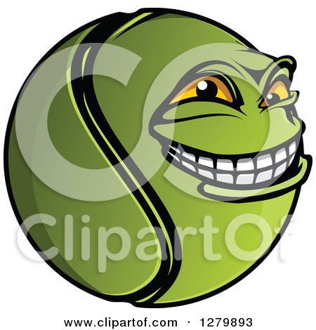 Clipart of a Grinning Tennis Ball Character Facing Right - Royalty Free Vector Illustration by Vector Tradition SM