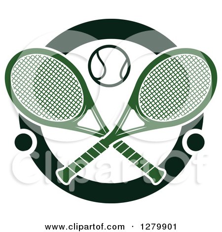 Clipart of Crossed Tennis Rackets and Balls in a Circle over Red Text - Royalty Free Vector Illustration by Vector Tradition SM