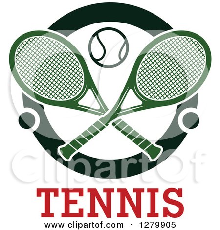 Clipart of Crossed Tennis Rackets and Balls in a Circle over Red Text - Royalty Free Vector Illustration by Vector Tradition SM