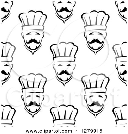Clipart of a Seamless Background Design Pattern of Black and White Male Chef Faces - Royalty Free Vector Illustration by Vector Tradition SM