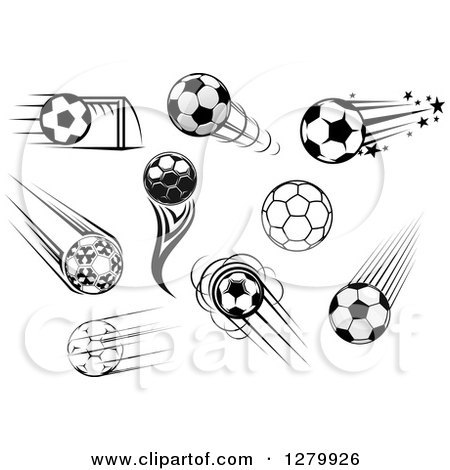 Clipart of Black and White and Grayscale Soccer Balls - Royalty Free Vector Illustration by Vector Tradition SM