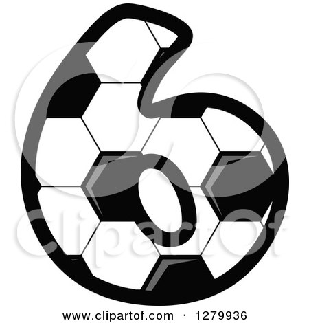 Clipart of a Grayscale Soccer Ball Number Six - Royalty Free Vector Illustration by Vector Tradition SM