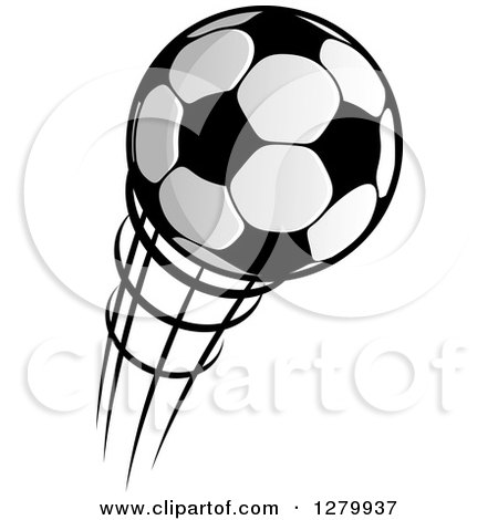 Clipart of a Grayscale Flying Soccer Ball 2 - Royalty Free Vector Illustration by Vector Tradition SM