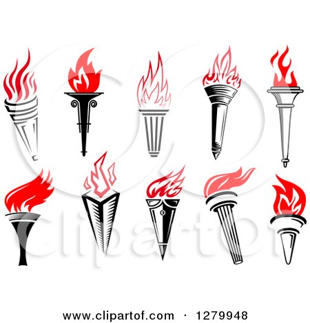 Clipart of Black Torches with Red Flames 3 - Royalty Free Vector Illustration by Vector Tradition SM