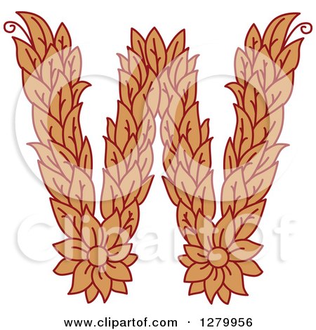 Clipart of a Floral Capital Letter W with a Flower - Royalty Free Vector Illustration by Vector Tradition SM