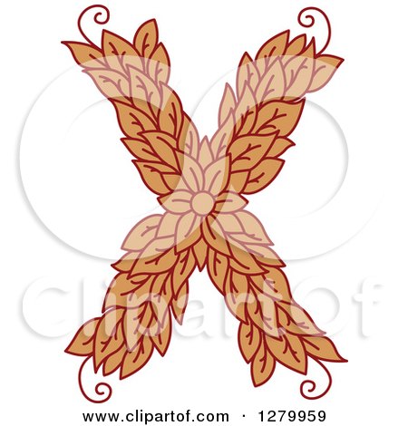 Clipart of a Floral Capital Letter X with a Flower - Royalty Free Vector Illustration by Vector Tradition SM