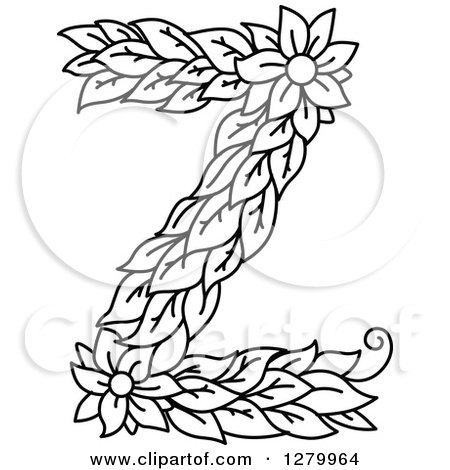 Clipart of a Black and White Floral Capital Letter Z with a Flower - Royalty Free Vector Illustration by Vector Tradition SM