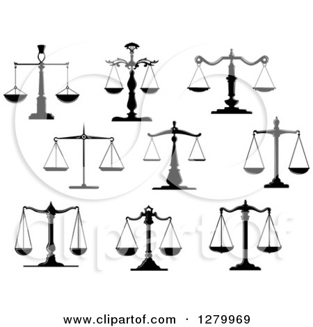 Clipart of Black and White Fair and Balanced Justice Scales - Royalty Free Vector Illustration by Vector Tradition SM