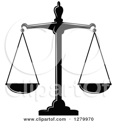 Clipart of a Black and White Fair and Balanced Scales of Justice - Royalty Free Vector Illustration by Vector Tradition SM