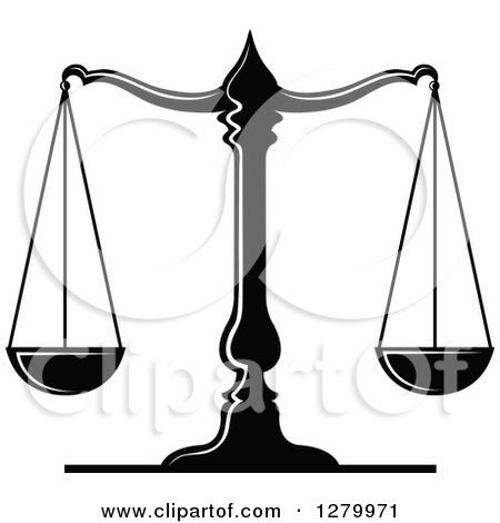 Clipart of a Black and White Fair and Balanced Scales of Justice 2 - Royalty Free Vector Illustration by Vector Tradition SM