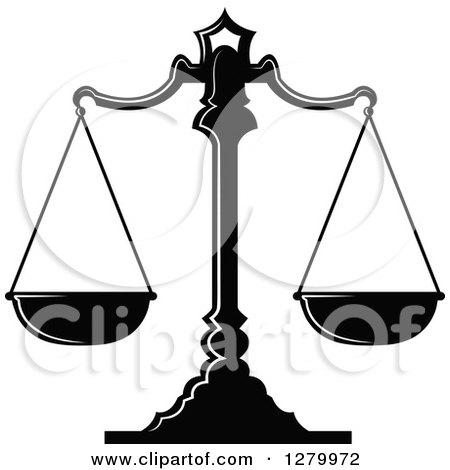 Clipart of a Black and White Fair and Balanced Scales of Justice 3 - Royalty Free Vector Illustration by Vector Tradition SM