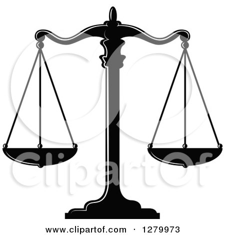 Clipart of a Black and White Fair and Balanced Scales of Justice 4 - Royalty Free Vector Illustration by Vector Tradition SM