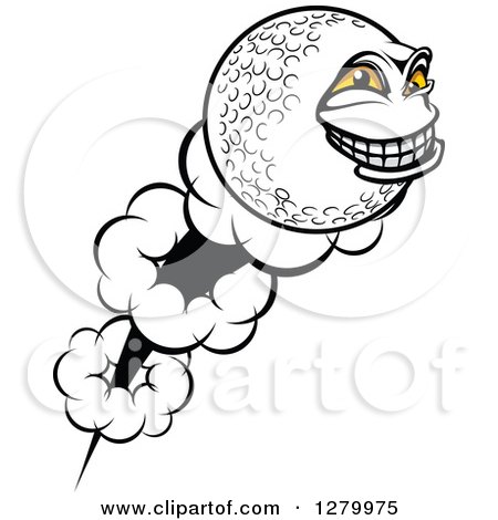 Clipart of a Grinning Golf Ball Character Flying - Royalty Free Vector Illustration by Vector Tradition SM