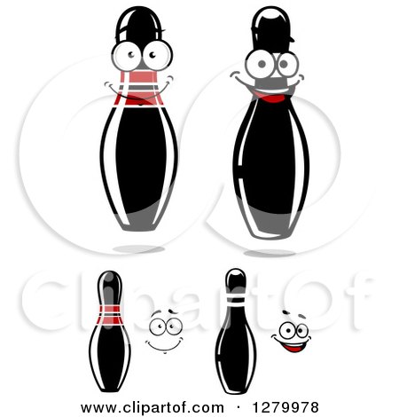Clipart of Bowling Pins, Characters and Faces - Royalty Free Vector Illustration by Vector Tradition SM
