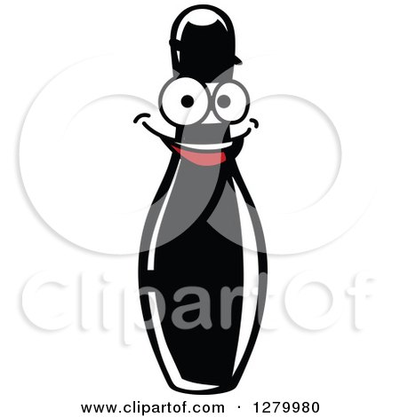 Clipart of a Happy Red and Black Bowling Pin Character - Royalty Free Vector Illustration by Vector Tradition SM