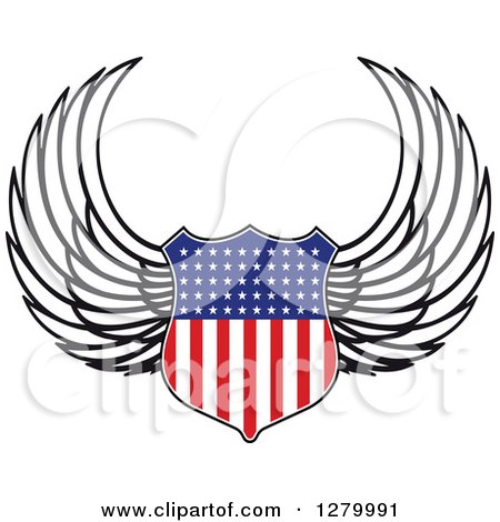 Clipart of a Winged American Flag Shield - Royalty Free Vector Illustration by Vector Tradition SM