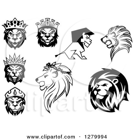 Clipart of Black and White Male Lions - Royalty Free Vector Illustration by Vector Tradition SM