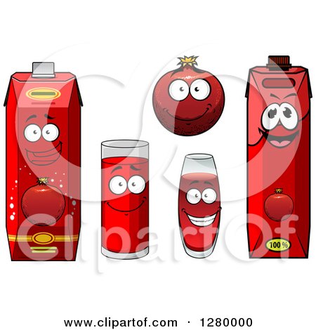Clipart of Smiling Pomegranate and Juice Characters - Royalty Free Vector Illustration by Vector Tradition SM