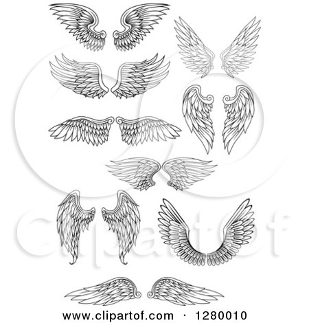 Clipart of Black and White Feathered Wings 3 - Royalty Free Vector Illustration by Vector Tradition SM