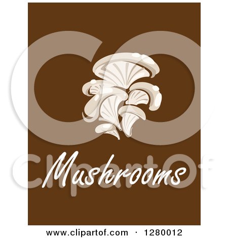 Clipart of a Cluster of Oyster Mushrooms over Text on Brown - Royalty Free Vector Illustration by Vector Tradition SM