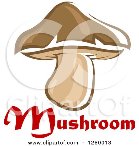 Clipart of a Brown Mushroom over Red Text - Royalty Free Vector Illustration by Vector Tradition SM