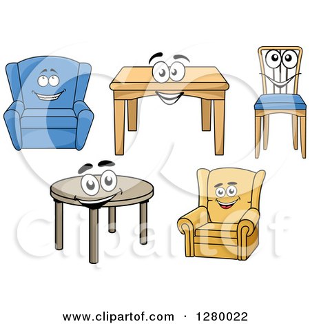Clipart of Happy Cartoon Chairs and Tables - Royalty Free Vector Illustration by Vector Tradition SM