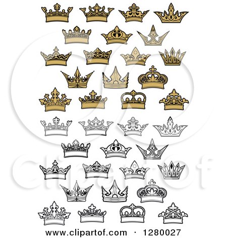 Clipart of Black and White and Gold Crowns - Royalty Free Vector Illustration by Vector Tradition SM