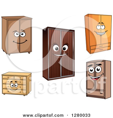 Clipart of Happy Cartoon Dressers and Wardrobes - Royalty Free Vector Illustration by Vector Tradition SM